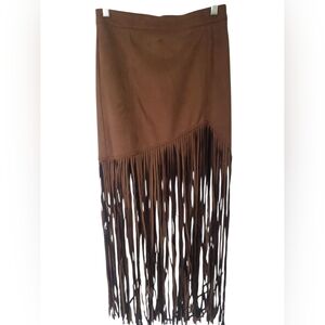 Forever 21 Brown Asymmetrical Fringe Maxi Skirt, S/26
